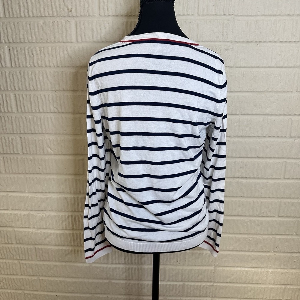 Talbots Blue White Striped Heart Cotton Blend Crew Neck Sweater Sz M Valentine's - Picture 5 of 7